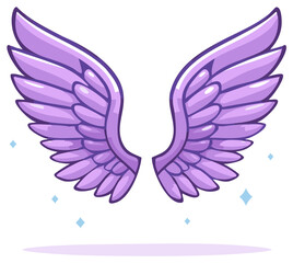 Obraz premium Cartoon style angel wings in pastel purple with sparkling accents, vector art