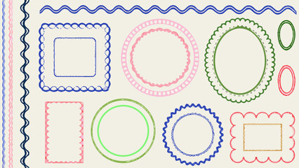 Playful decorative frames and borders with charming scalloped and wavy edges for creative design