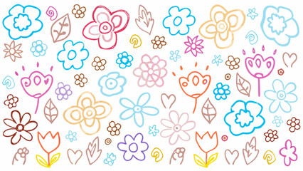 Vibrant, playful floral illustrations in a charming, hand-drawn style create a delightful and energetic pattern.