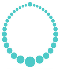 Abstract necklace illustration with circular turquoise elements forming a chain-like pattern.