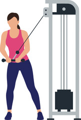 Flat Simple Woman Doing Triceps Pushdown Exercise in Gym Illustration