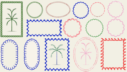 Vibrant tropical frames and palm trees offer playful, organic design elements for any project