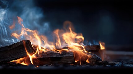 Burning firewood closeup