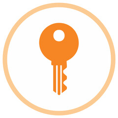 Orange key in circle, security icon, business concept, flat design