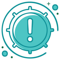Circular warning alert icon with exclamation mark and gear outline