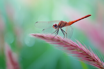 .Pink-tailed Dragonfly on a Grass Stalk
