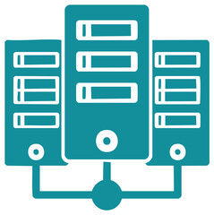 Networked server rack icon for data center, cloud computing, and web hosting technology