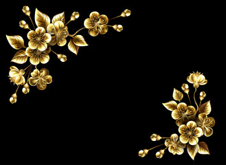 Corner frame with golden sakura