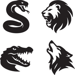 Vector illustration of a wild lion and snake head with tribal tattoo design