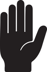 Vector black hand silhouette icon, a graphic illustration of a human palm with fingers extended
