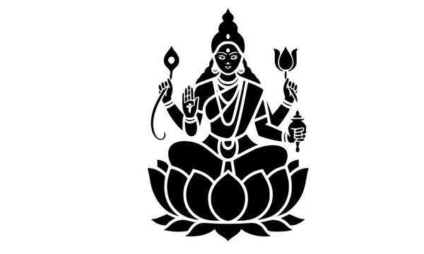 "Siddhidatri Mata Black Silhouette Vector Illustration &ndash; Navratri Goddess Art"