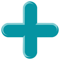 Vector illustration of a glossy teal plus sign icon or positive medical cross symbol
