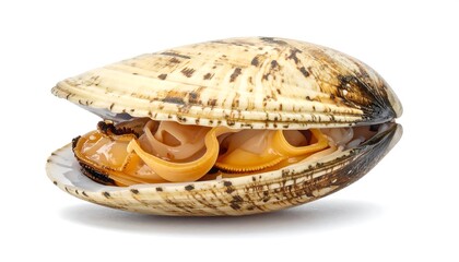 Close-up of a clam shell showcasing the delicate inner components.