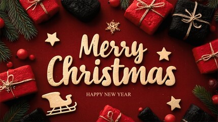 Christmas poster background painting, sled,gifts, Merry Christmas