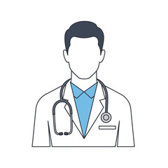 Fototapeta premium Minimalist line art illustration of a doctor wearing a white lab coat and stethoscope, representing a medical professional.