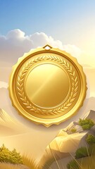 Gold medal against a desert landscape