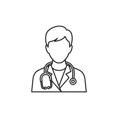 Fototapeta premium A simple black and white line drawing of a doctor wearing a stethoscope around their neck.