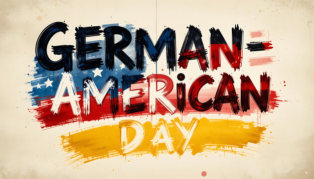 A vibrant graphic celebrating German-American Day with text and flag-inspired colors.