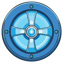 Obraz premium Futuristic Blue Shield with Central Glowing Orb and Cross Pattern
