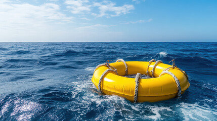 Bright yellow floating device in ocean waves, symbolizing safety and rescue