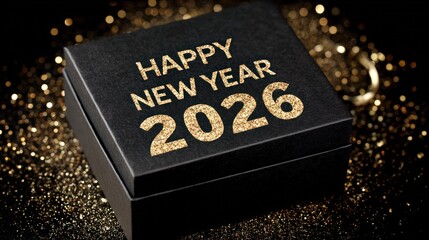 Black Gift Box With Gold 2026 New Year Greeting