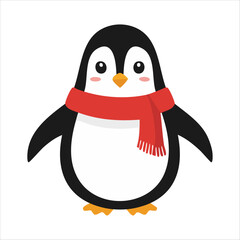 Obraz premium Cute cartoon penguin with red scarf vector for Christmas and winter holiday design