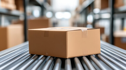 Cardboard box conveyor belt warehouse, showcasing efficient logistics and storage solutions