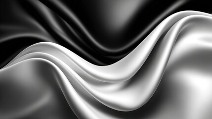 Obraz premium Luxurious silky satin fabric with smooth flowing folds and shiny reflective surface in elegant black and white color tones