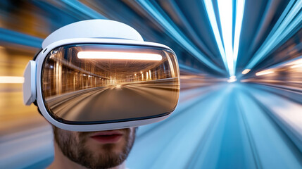 Fototapeta premium Immersive VR experience with futuristic visuals and dynamic motion blur