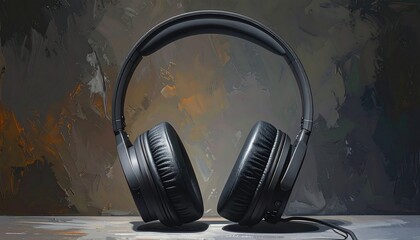 Stylish black headphones on a textured backdrop
