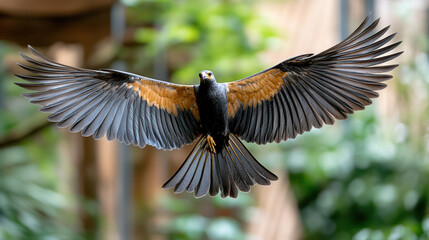 Obraz premium Majestic bird with wide wings spread, showcasing vibrant colors and intricate feather patterns