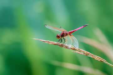 .Pink-tailed Dragonfly on a Grass Stalk