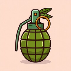 Cartoon grenade with leaves