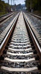 Obraz premium Close-up view of railway tracks extending into the distance
