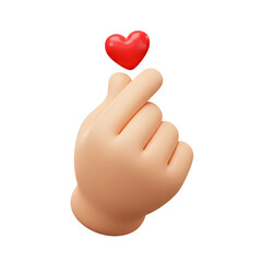 Obraz premium Korean finger heart, 3D heart hand emoji isolated on transparent cutout background, cut out, png