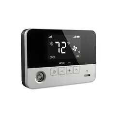 Fototapeta premium Smart thermostat showing a temperature of 72 degrees Fahrenheit isolated PNG with Transparent Background
