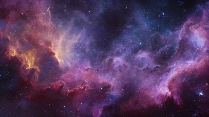 Fototapeta premium A stunning view of a colorful nebula in outer space, featuring vibrant hues of purple, pink, and orange with scattered stars