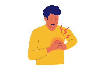 Illustration of Heart Attack and Chest Pain. Man Suffering from a Cardiac Emergency, a Warning Sign for Cardiovascular Disease