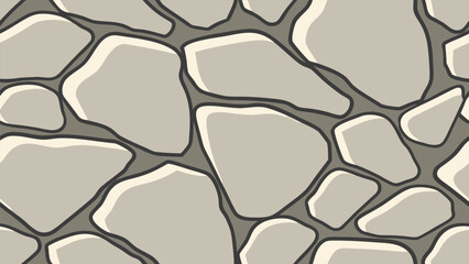 Seamless Cartoon Stone Wall Texture, Vector Cobblestone Pavement Background