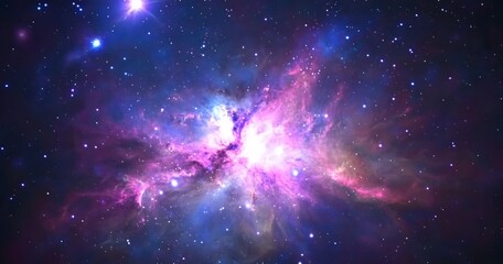 Obraz premium Vibrant nebula with glowing pink and purple clouds, surrounded by stars in deep space