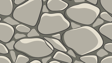 Seamless Cartoon Stone Wall Texture, Vector Cobblestone Pavement Background
