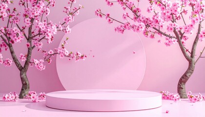 Elegant Pink Cherry Blossom Tree Display Platform, Ideal for Product Presentation