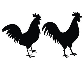 Rooster Silhouettes Vector Set 