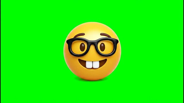 Smiling Face with Glasses Static on Green Screen