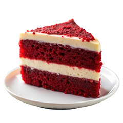 Red Velvet Cake Slice with Cream Cheese Frosting on Transparent Background