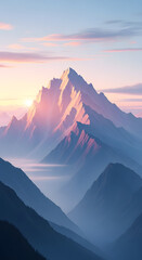 Obraz premium Majestic Mountain Peak at Sunrise A Serene Landscape in Soft Pink and Blue Hues
