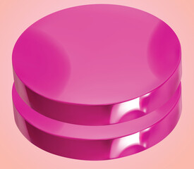  A glossy, magenta-colored, disk-shaped object with a curved indentation