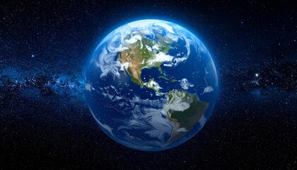 Fototapeta premium A captivating view of planet Earth from space, showcasing its intricate detail and vibrant colors against the backdrop of a star-studded cosmos.