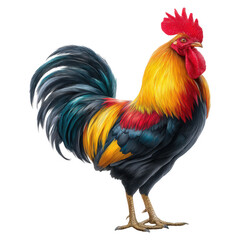 Fototapeta premium Majestic colorful rooster with vibrant plumage and detailed feathers isolate