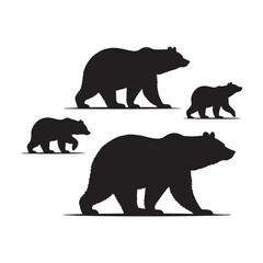 Bear walking with cub trailing behind vector silhouette outline logo design illustration